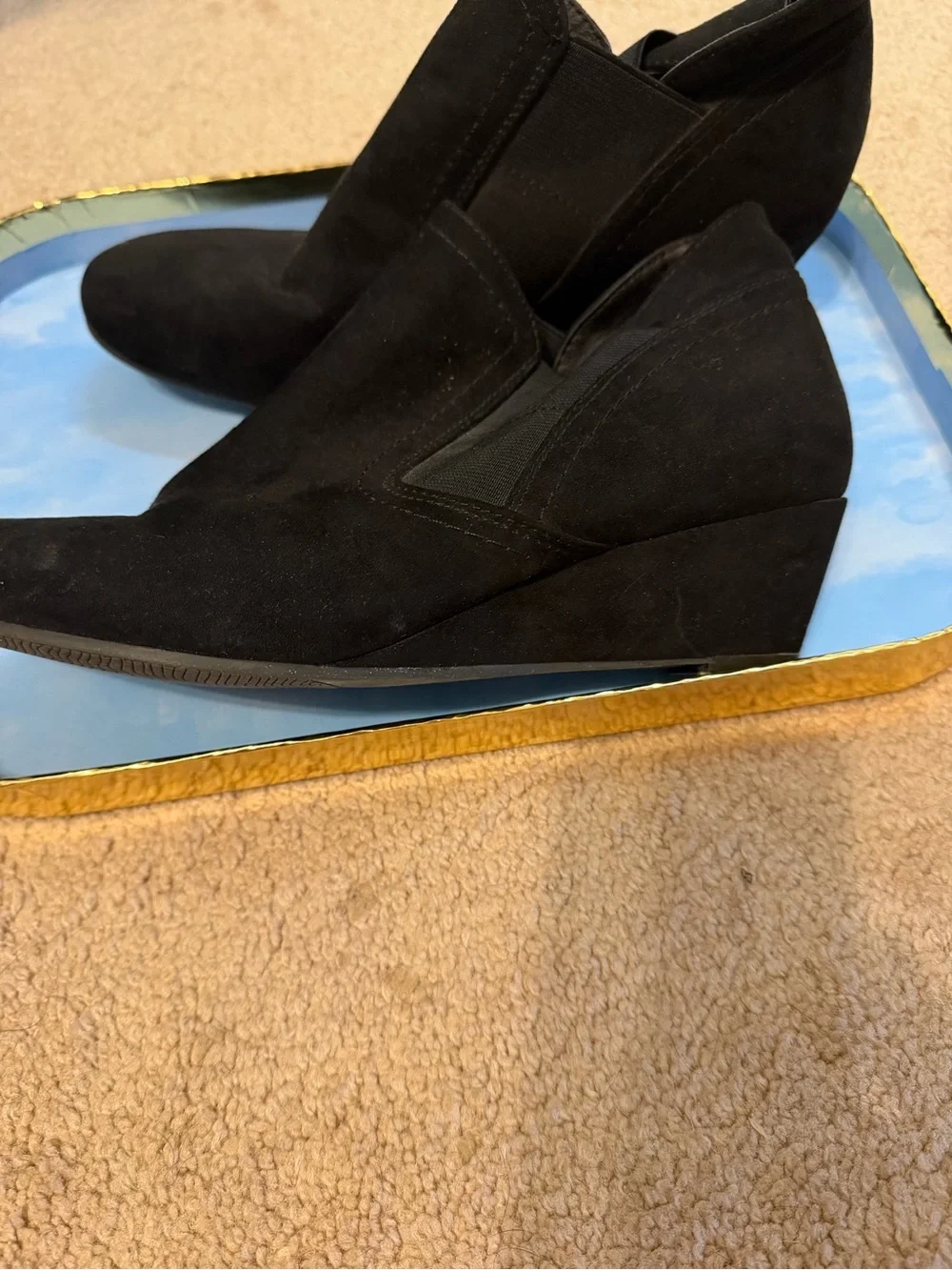 Like New Croft and Barrow Black Suede Chelsea Wedge Ankle Boots - Women size 10